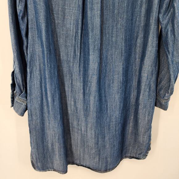 Tommy Hilfiger Chambray Shirt Dress 10 Short Collared Button Front Med Wash Blue - Picture 9 of 11